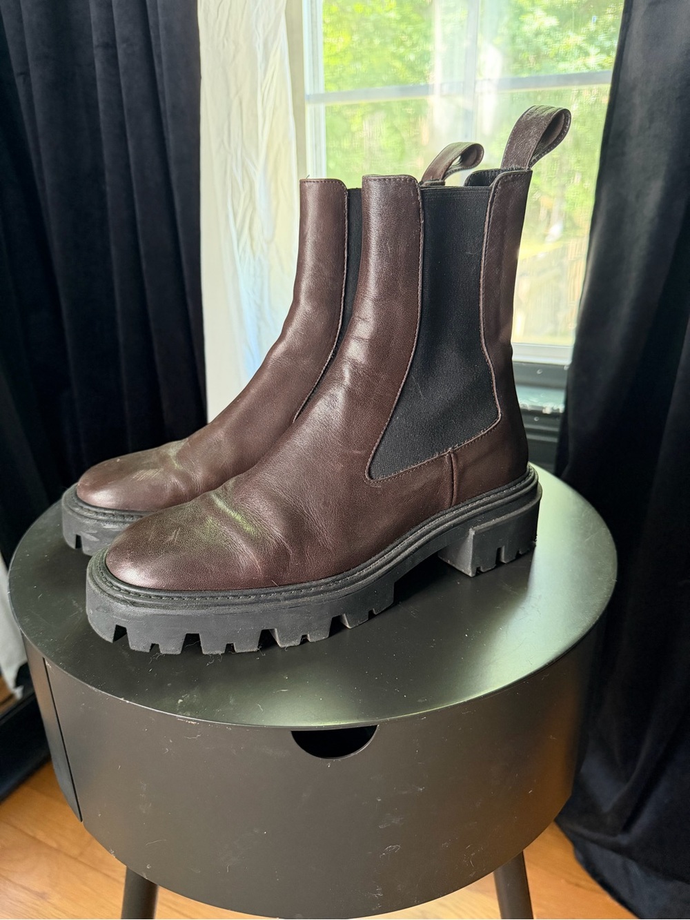 Zara Dark Brown Leather Chelsea Lug Booties